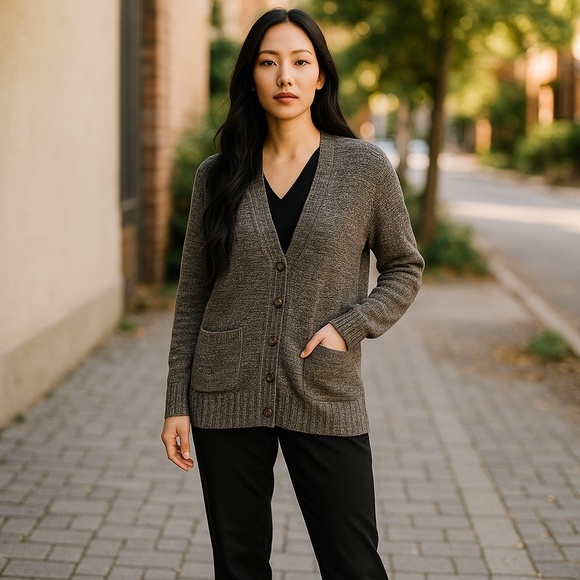 MOSSIMO SUPPLY CO Womens Cardigan Sweater V Neck Button Pockets Heathered Grey S - Picture 1 of 5